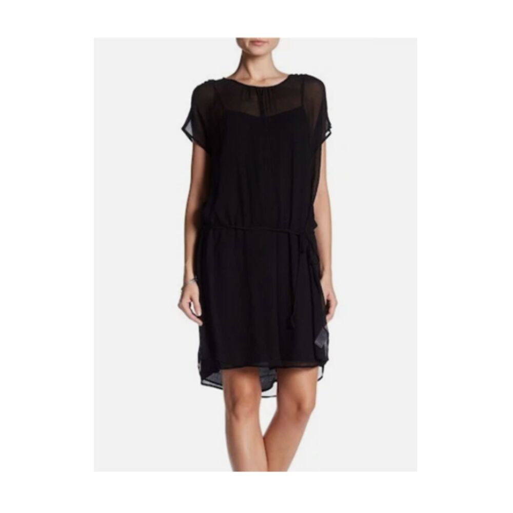 James Perse Silk Sheer Chiffon Dolman Sleeve Dress Black NWT Size 1